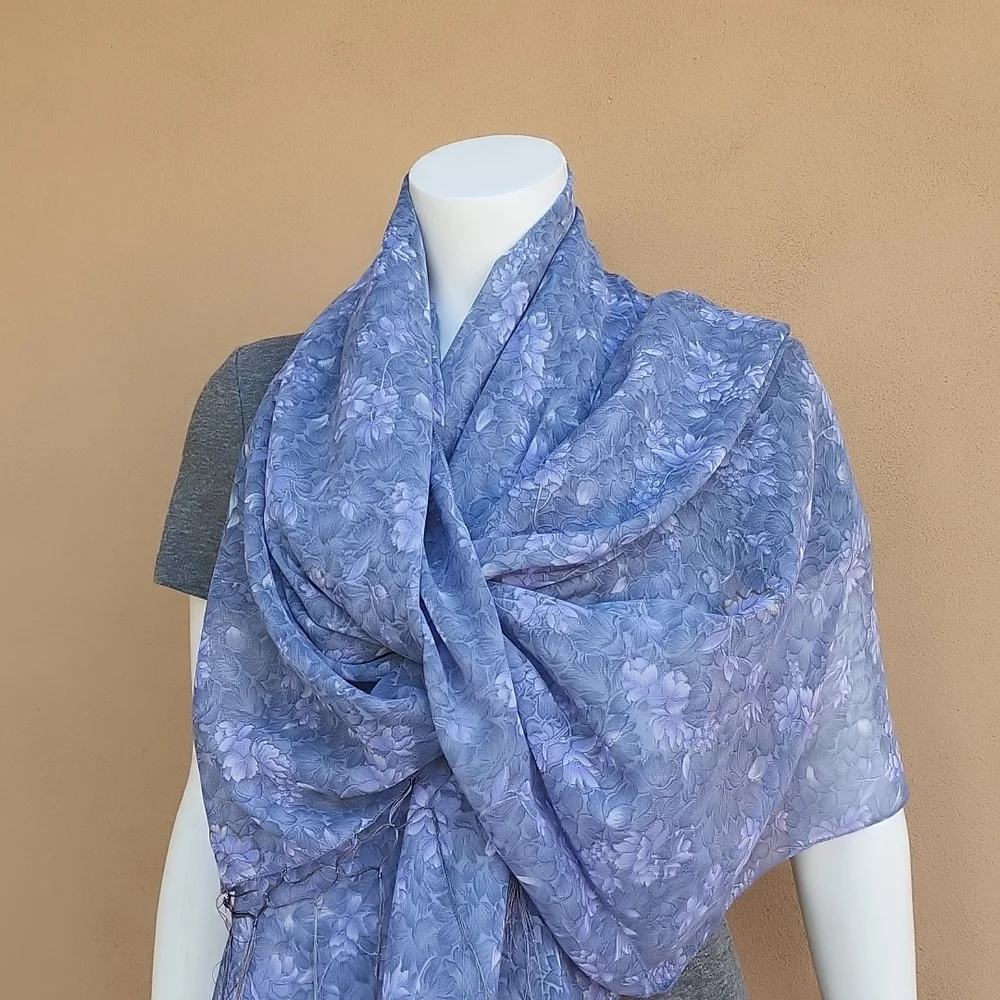 Oversized Handmade Scarf Wrap Sarong Cover Up from Indonesia Periwinkle Floral - Picture 13 of 16